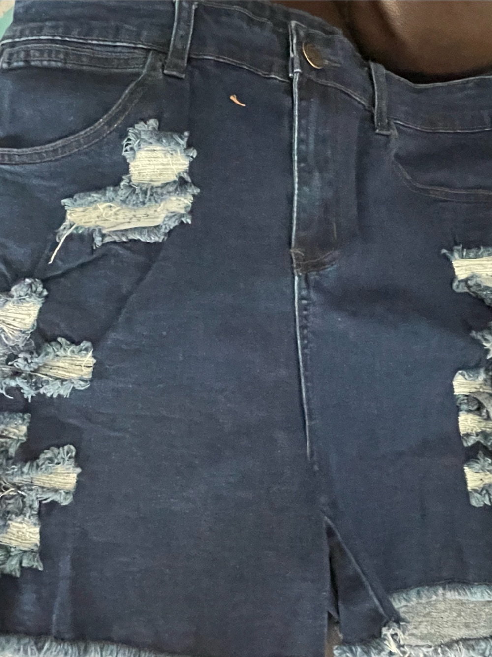 High-Rise Distressed Dark Blue Denim Jean Shorts for Women